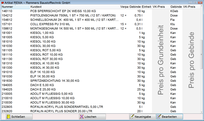 Die Preisliste der Remmers Baustofftechnik GmbH